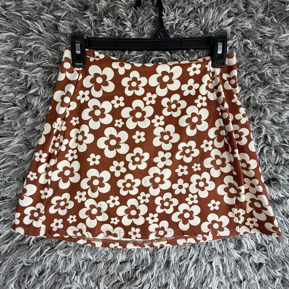 Altar'd State Brown Retro Floral Daisy Mini Skirt Small G1065Y187JD Made in USA
